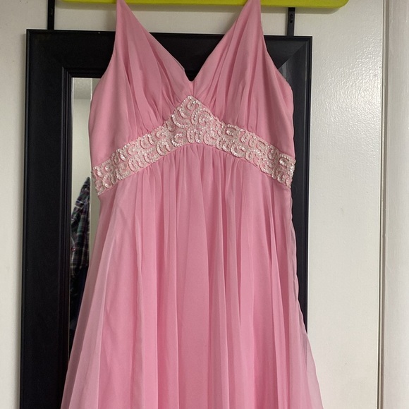 Vintage Mike Benet Formals baby pink formal layered sheer with Embellished Waist - Picture 3 of 12